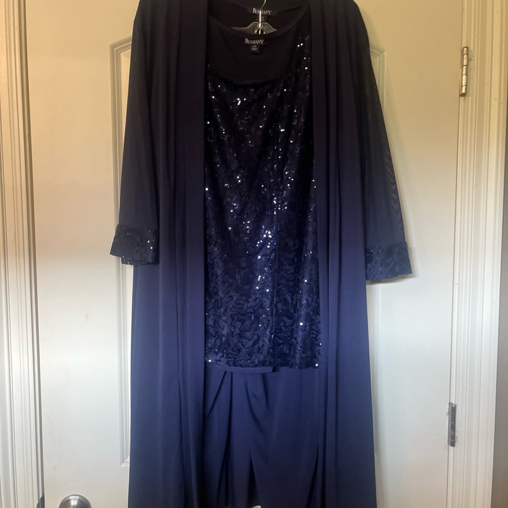 Roaman's Blue Sequined Pants Suit